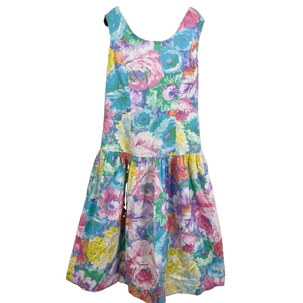 Vintage 90s Lanz Of Salzburg Girls Floral Drop Waist Dress Girls 12 Pastel USA